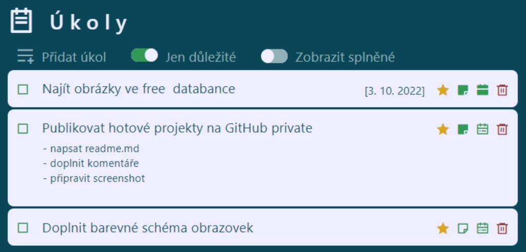 Úkolníček - výuková aplikace screenshot 1